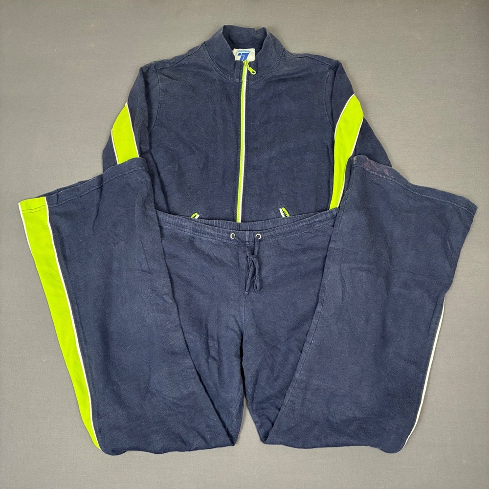 Y2K Seventy Seven Blue & Green Jacket & Flared Sweatpants Track Suit Size Small